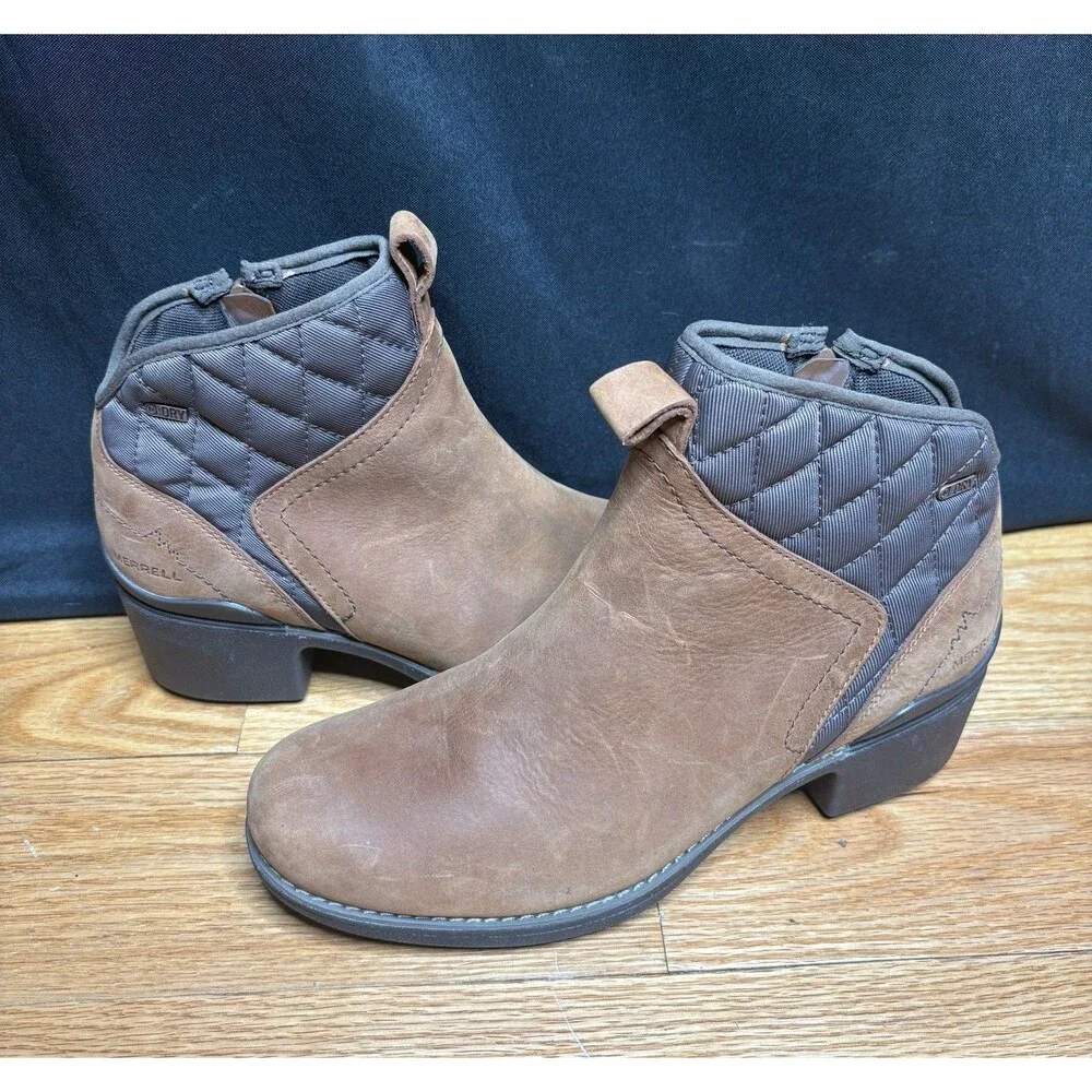 Merrell Women’s Chateau Mid Lace Brown Leather Waterproof Boots Size 8.5 Heel